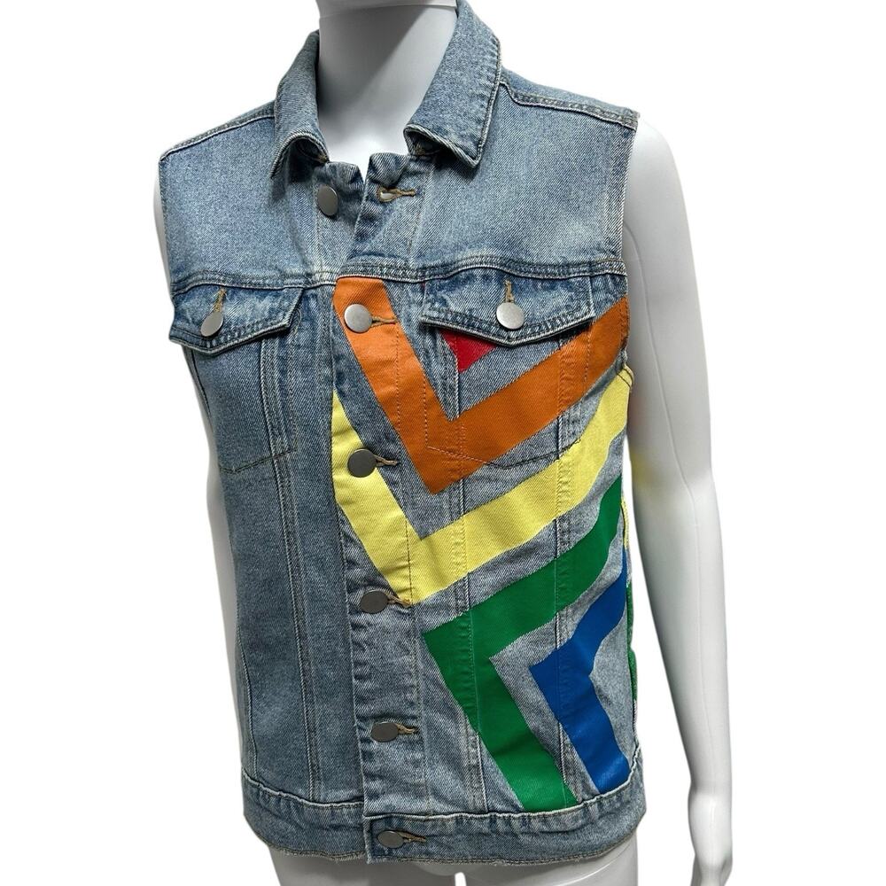 Unisex Rainbow Pride Collection LGBTQ Stonewashed Sleeveless Blue Denim Vest
